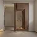 Modern Minimalist Entryway Hallway Interior Design With Wooden Structure Vase And Green Plants