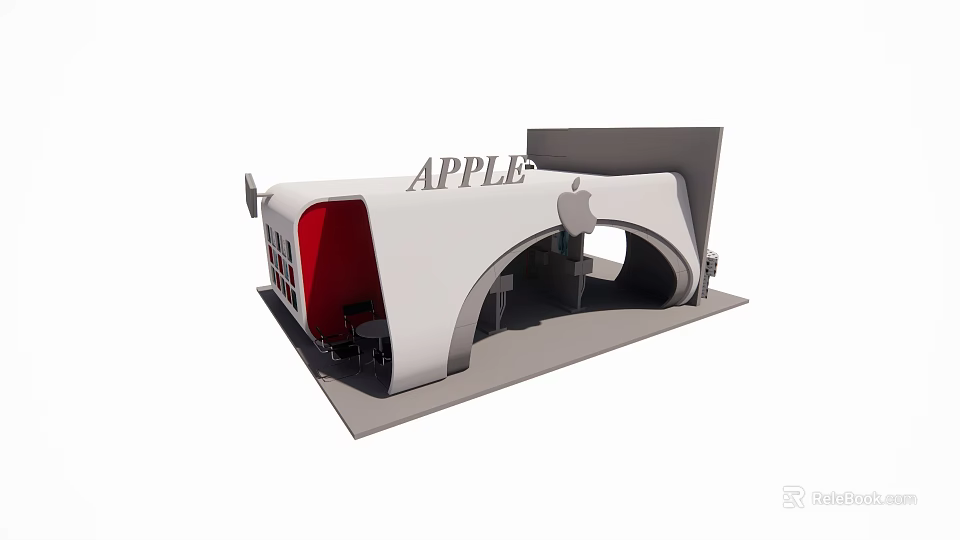 Modern Apple Brand Exhibition Booth Design With Logo And Display Structure 3d model