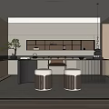 Modern Tea Room Interior With Open Layout Tea Table Stools And Decorative Plant 3d model