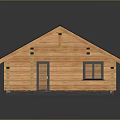 Wooden Log Cabin With Black Roof Door Window And Porch Platform