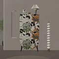 Modern Entryway Cabinet Sideboard With Animal Print Leaf Pattern And Decorative Items 3d model