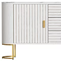 Modern White TV Stand With Gold Metal Legs Vertical Stripes Drawers And Cabinets