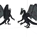 Two Mythical Black Dragons Standing with Spread Wings on White Background 3d model