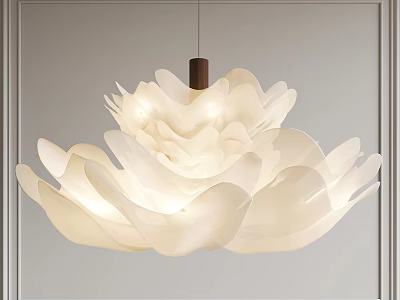 Modern Elegant Floral Chandelier With White Petals Brown Wooden Stem And Soft Warm Lighting 3d model