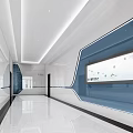 Modern Exhibition Hall Interior With White Blue Design Sleek Floor And Large Screen
