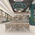Modern Style Interior With Circular Ceilings Columns And Seating Areas 3d model