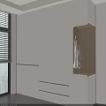 Functional Modern Minimalist White Wardrobe With Recessed Hanging Nook And Warm Wood Decorative Details