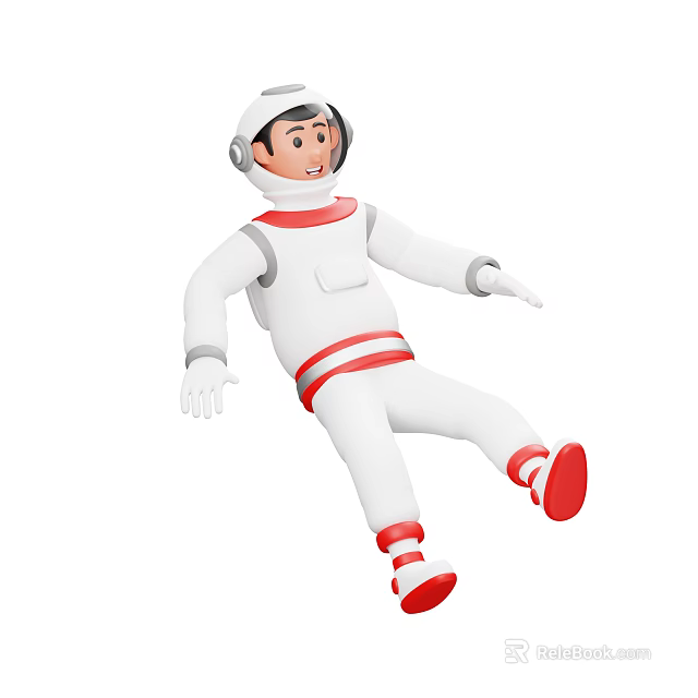 3D Cartoon Astronaut In White Spacesuit With Red Stripes Floating Pose 3d model 