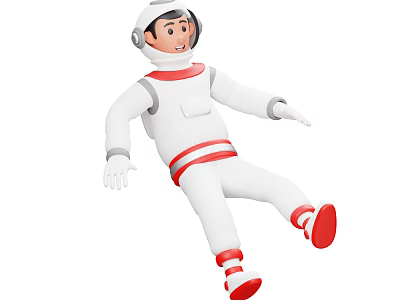 3D Cartoon Astronaut In White Spacesuit With Red Stripes Floating Pose 3d model