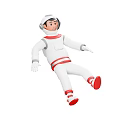 3D Cartoon Astronaut In White Spacesuit With Red Stripes Floating Pose