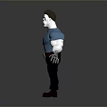 3D Animated Character Wearing Blue T-Shirt Black Pants Red Boots And Mechanical Arm