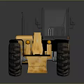 Yellow Utility Vehicle Design With Large Tires Front Bucket And Reflective Surface