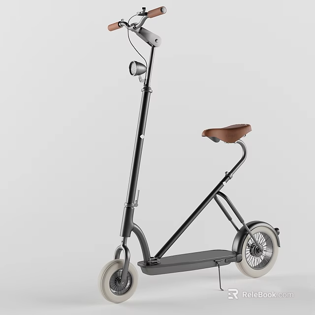 Sleek Black Electric Scooter With Brown Seat And White Wheels Design 3d model 