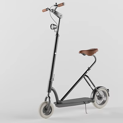 Sleek Black Electric Scooter With Brown Seat And White Wheels Design 3d model