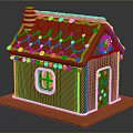 Cartoon Gingerbread House With Colorful Candy Roof Chimney Window And Striped Door