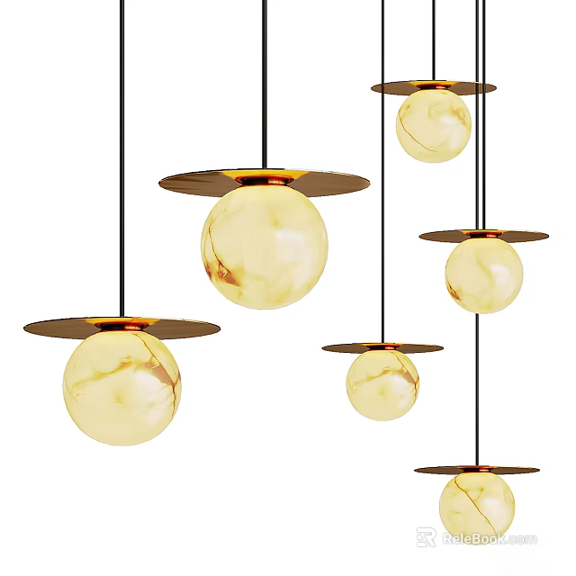 Modern Ceiling Lights With Spherical Marble Texture Shades And Warm Yellow Glow 3d model