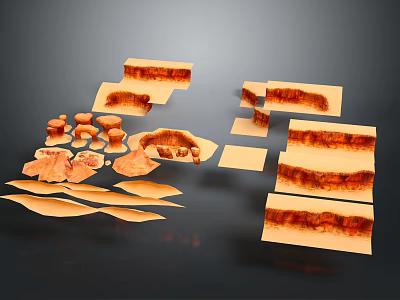 Assorted Orange Brown Sliced Block Items In Various Shapes With Texture 3d model