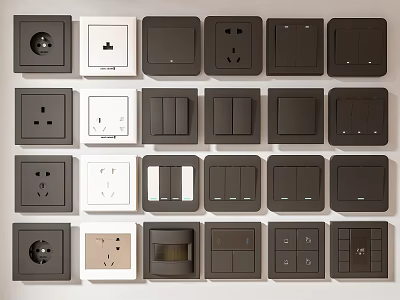 Modern Black And White Switch Panels With Various Design Styles And Sockets 3d model