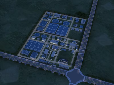 Aerial View of Large Scale Industrial Plant with Multiple Buildings Storage Tanks and Roadways 3d model