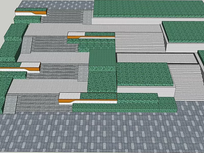 Outdoor Staircase Design With Multiple Grey Steps Green Areas And Paved Ground 3d model