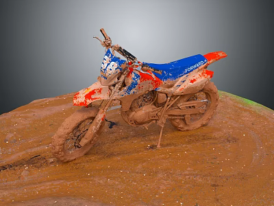 Muddy Blue And Red Off Road Motorcycle With Number 36 On Dirt Terrain 3d model