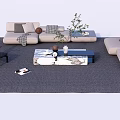 Modern Sofa Coffee Table Combination With Marble Top Pillows and Area Rug 3d model