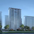 Modern High Rise Residential Buildings With Surrounding Trees Greenery And Lawn Under Clear Blue Sky