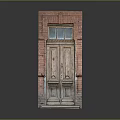 Traditional Wooden Door With Red Brick Frame And Glass Window Detail