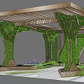 Contemporary Pergola With Wooden Latticed Roof Greenery Covered Columns Living Walls And Purple Flowers