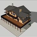 Two Story Wooden Detached Villa With Balcony And Grassland Near Mountains