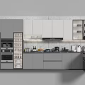 Modern Kitchen Interior With Gray And White Cabinets Oven Microwave And Appliances