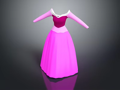Pink Princess Dress With White Collar And Long Sleeves Elegant Design 3d model