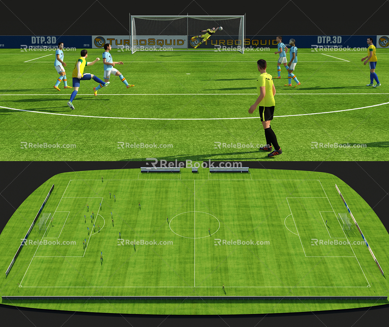 Modern football field multiplayer 3d model