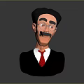 3D Male Character With Glasses Mustache Pipe Black Suit Red Tie And White Shirt