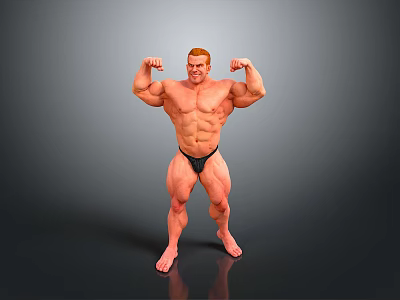 Muscular Man Flexing Biceps In Black Briefs Showcasing Muscular Physique On Dark Background 3d model