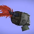 Gray Fire Equipment Gas Mask with Red Plume Filter Canisters and Clear Goggles
