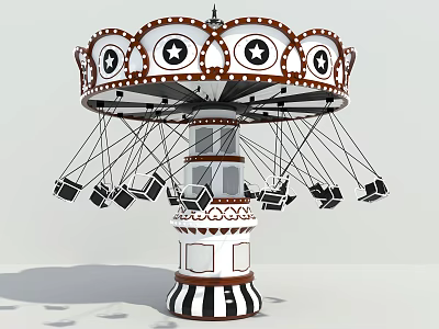Amusement Park Swing Carousel Ride With Star Patterns Hanging Seats And Striped Base 3d model