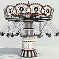 Amusement Park Swing Carousel Ride With Star Patterns Hanging Seats And Striped Base 3d model