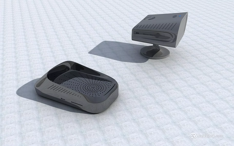 Industrial Equipment Black Pedal Control And Base Panel Devices With Grid Surface Design 3d model 