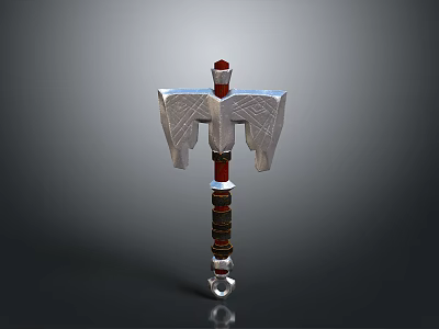 Ornate War Hammer Weapon With Red Silver Design Intricate Patterns And Crystal Base 3d model