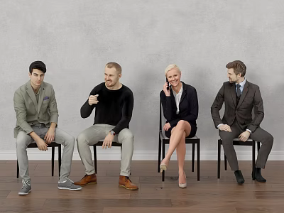 Four People Sitting on Chairs Having Casual Chat with Neutral Gray Wall 3d model