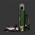 Industrial Gas Cylinders Featuring Green Tanks Gray Warning Column And Hoses