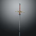 Traditional Decorative Sword With Red Hilt Golden Crossguard And Twisted Steel Blade