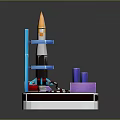 Toy Rocket Launch Pad Model With Black Rocket TNT Lettering Purple Cars And Square Base
