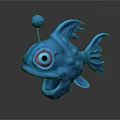Cute Blue Cartoon Fish Character With Big Eyes Antenna Ball Fins And Tail