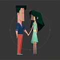 Cartoon Boy And Girl Characters Holding Hands In 3D Low Poly Style With Reflection
