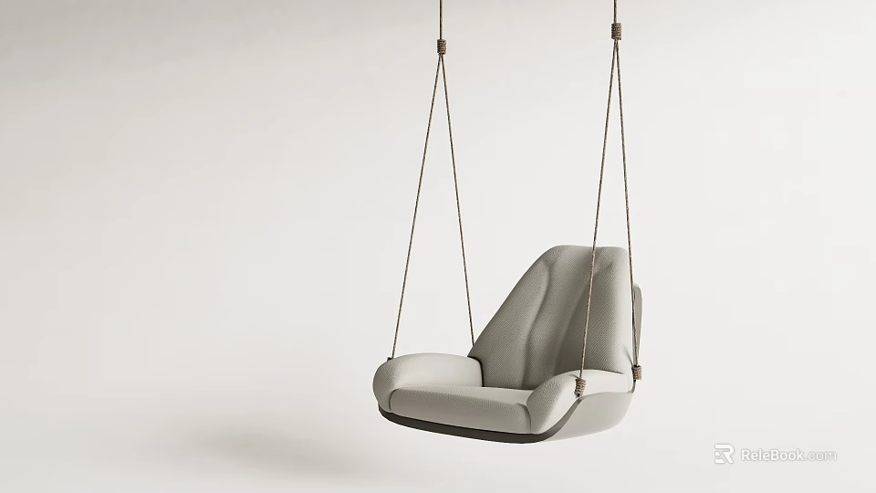 Gray Leather Hanging Outdoor Sofa With Simple Minimalist Design And Ropes 3d model 