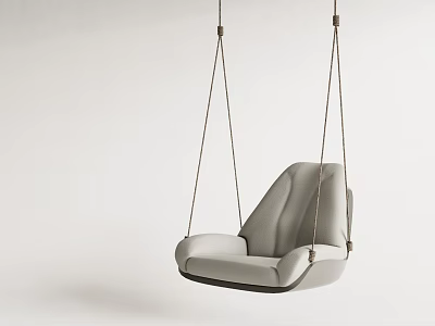 Gray Leather Hanging Outdoor Sofa With Simple Minimalist Design And Ropes 3d model