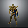 Golden Warrior Character Model With Blue Cape And Decorative Armor Details