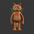 Orange Cartoon Cat with Green Eyes in Standing Pose 3D Model on Dark Background